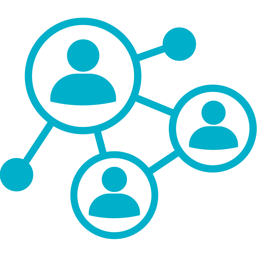 An illustration of interconnected user icons, representing a network or social connections.